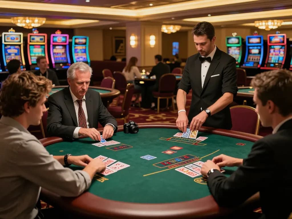 Experience dynamic blackjack gameplay at nk88 casino, featuring engaged players and professional dealers.