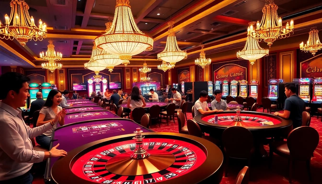 Players enjoying thrilling games at KP88 casino with vibrant tables and lively atmosphere.
