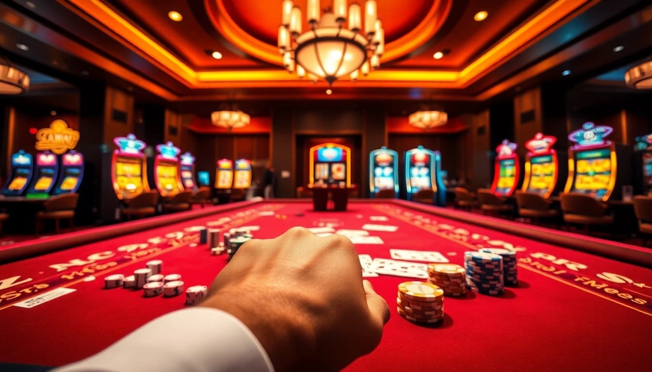 Experience thrilling bets at 8kbet with vibrant casino tables and engaging gaming elements.