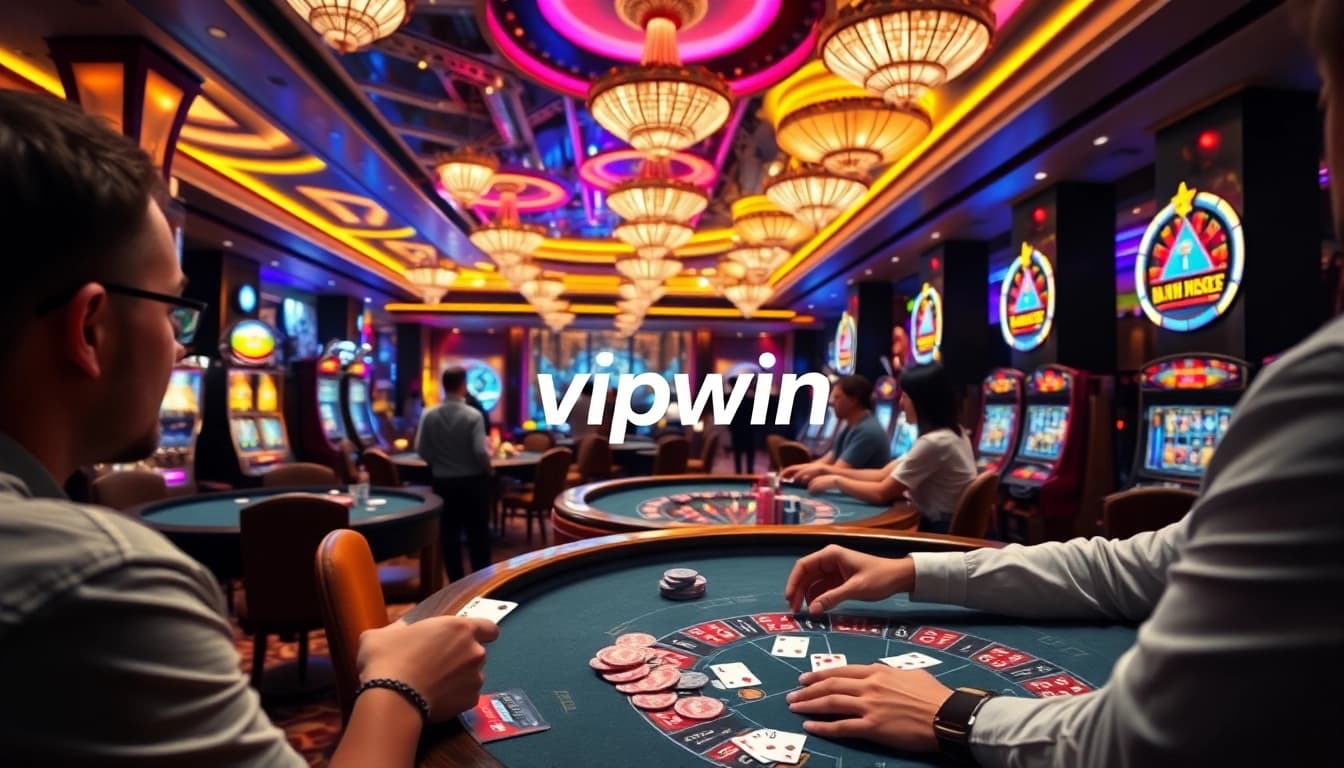 Experience thrilling gameplay at vipwin's luxurious casino with vibrant tables and exciting slot machines.