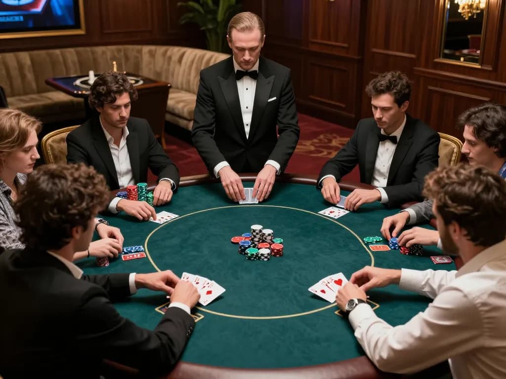Players engaged in high-stakes poker at a VIP table, showcasing Lc88 vin strategy and focus.