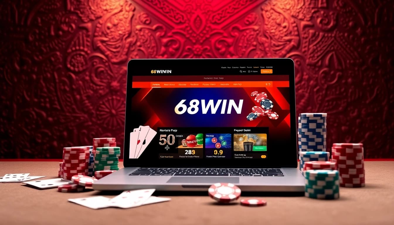 Experience the thrill of 68WIN đăng nhập with a luxurious casino setup featuring online gambling elements.