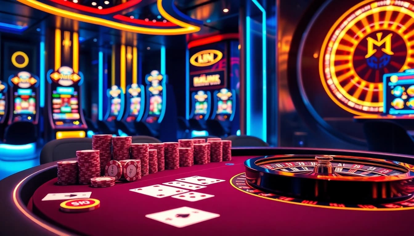 Experience thrilling gaming at our newphim-themed online casino, featuring vibrant slot machines and virtual tables.