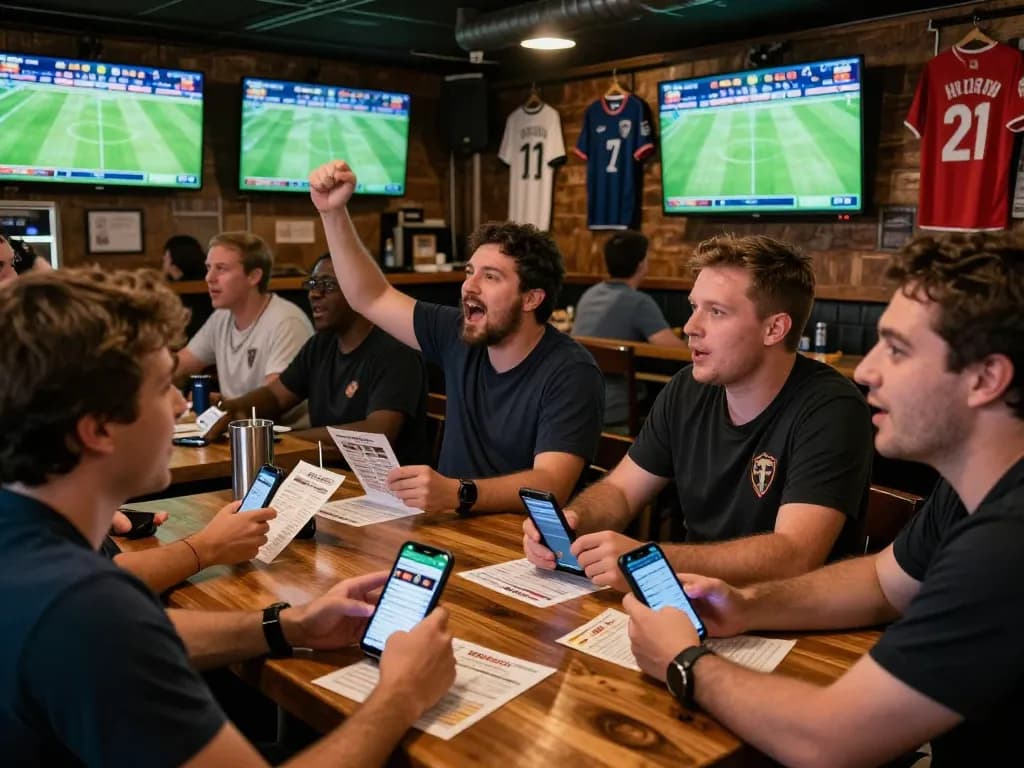 Patrons enjoying the excitement of kèo nhà cái at a lively sports bar with live football matches.