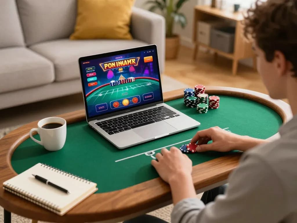 Kuwin player enjoying online poker at home, showcasing engaging gameplay and cozy atmosphere.