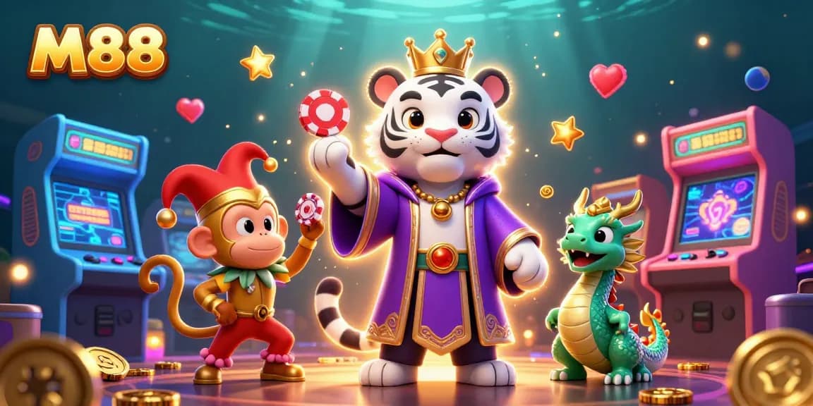M88 casino scene showcasing vibrant characters and lively gaming elements for an engaging gambling experience.