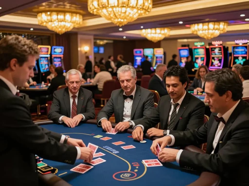 Engaging gameplay on CM88 TRANG CHỦ casino floor with players at poker tables and dynamic dealer action.