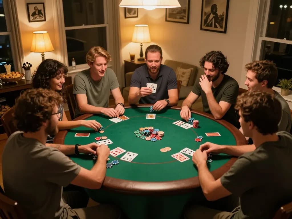 Engaging home poker night with friends showcasing the 789win experience at the round table