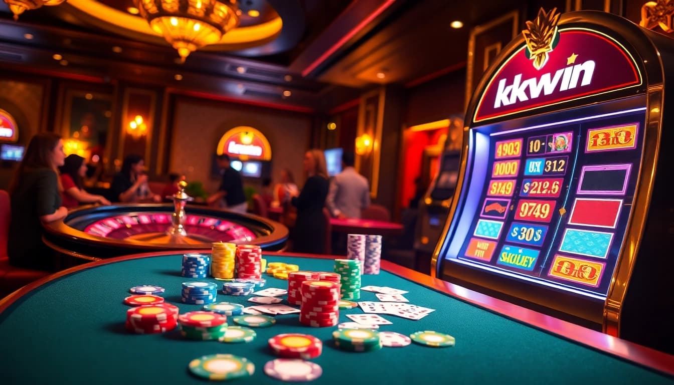 Players winning big at kkwin's casino, showcasing excitement and vibrant gaming action.