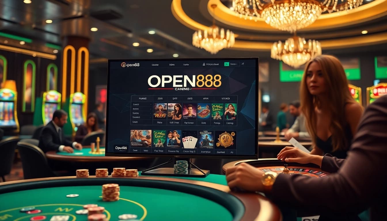 Experience the thrill of OPEN88's luxurious casino with vibrant gaming tables and excitement.