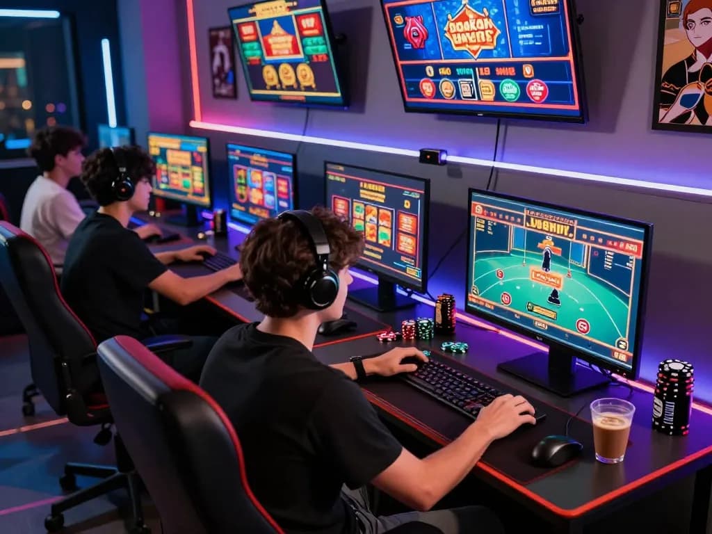 Engaged player enjoying immersive online gambling experience with 88clb platform on multiple screens.