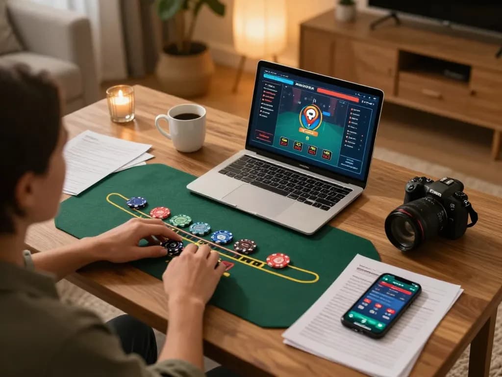 Playing live dealer blackjack on https://nk88.actor/ in a cozy home setup with ambient lighting and strategic notes.
