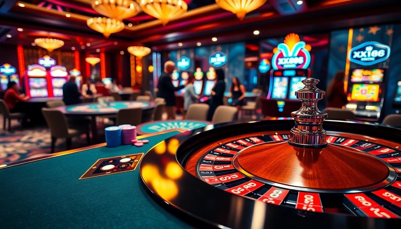 Players enjoying classic casino games at XX88 in a vibrant, upscale atmosphere.