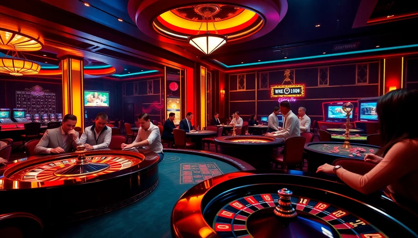 Experience thrilling gambling action at Haywin, with vibrant casino tables and excited players.