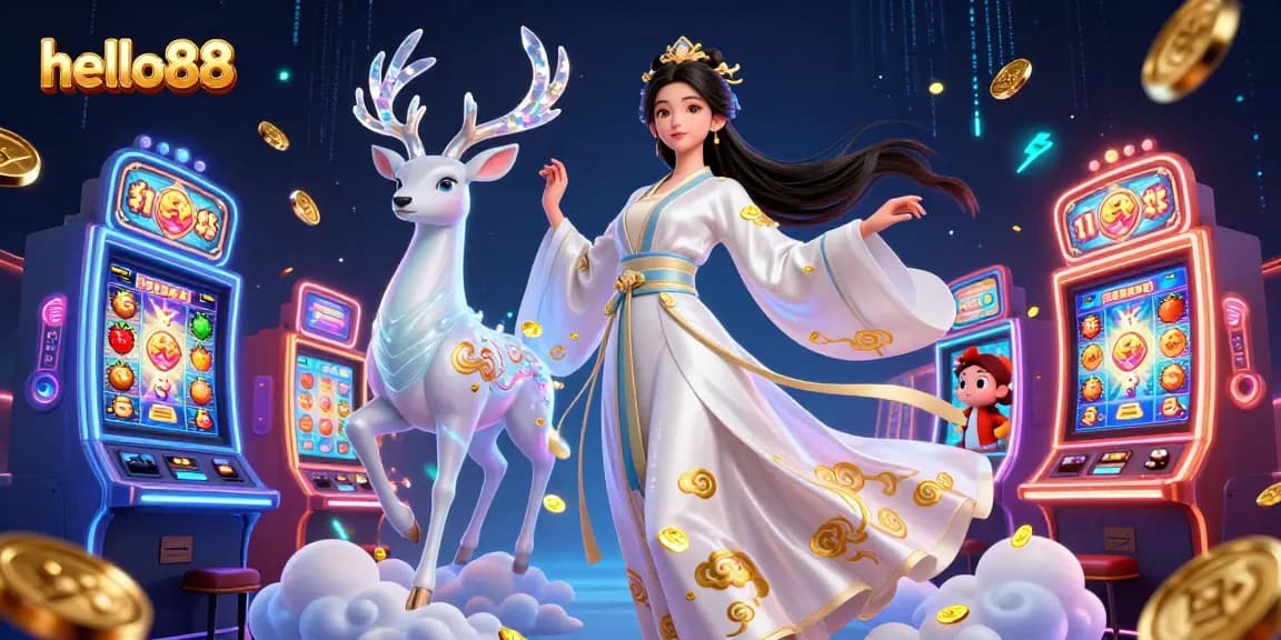 Experience thrilling gameplay at hello88 with our vibrant 3D casino illustration depicting dynamic slot machines.