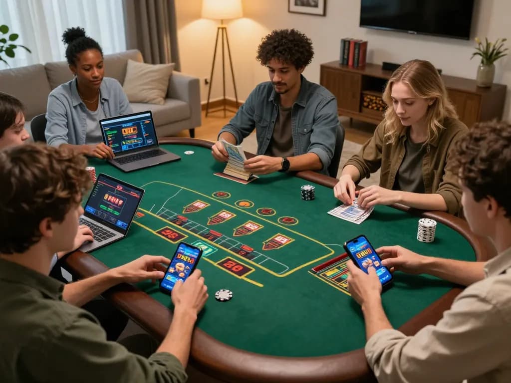 Players enjoying diverse casino games on fun 88 app in a lively home setting