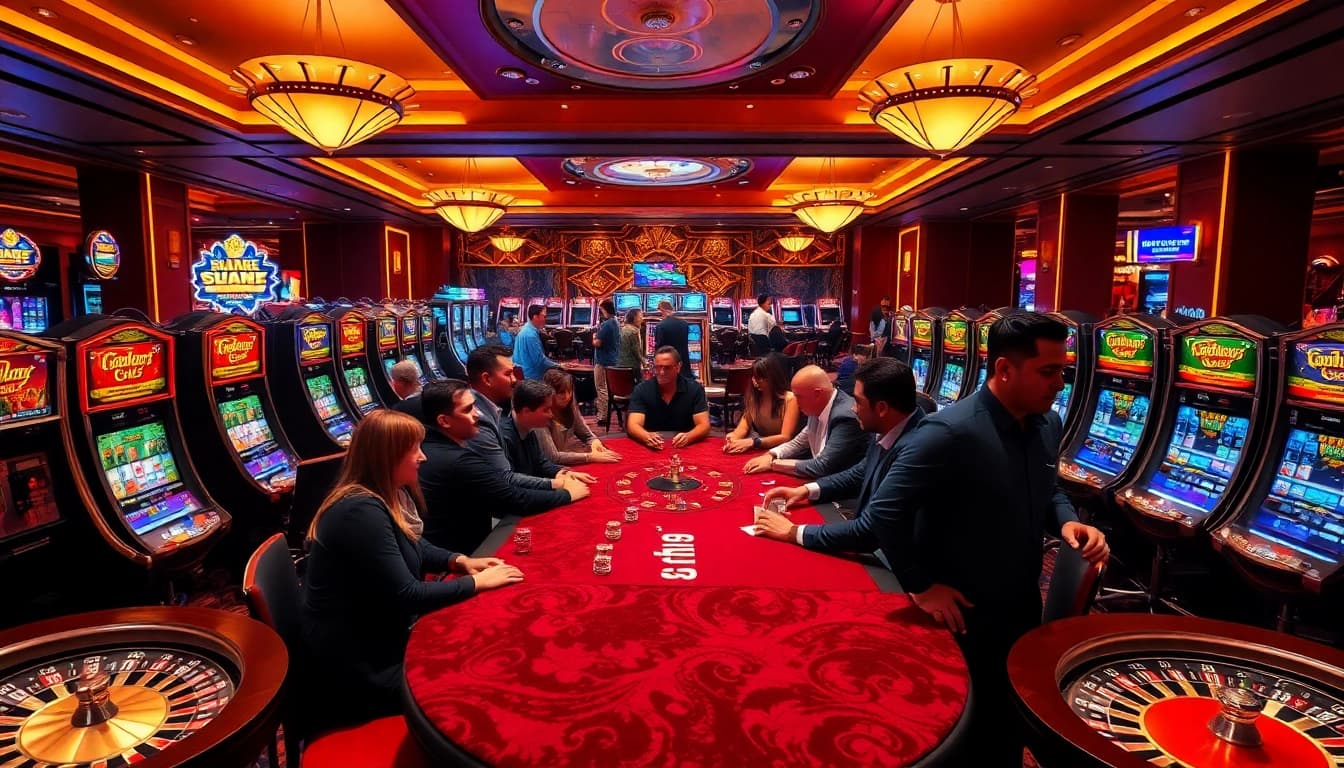 Experience the thrill of tg88 gaming at an upscale casino with vibrant tables and dynamic players.