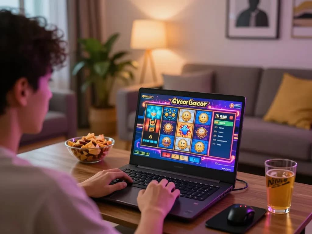 Permainan menarik di rumah dengan slot gacor gampang menang yang ditampilkan di layar, mendorong pengalaman bermain yang strategis dan menyenangkan.