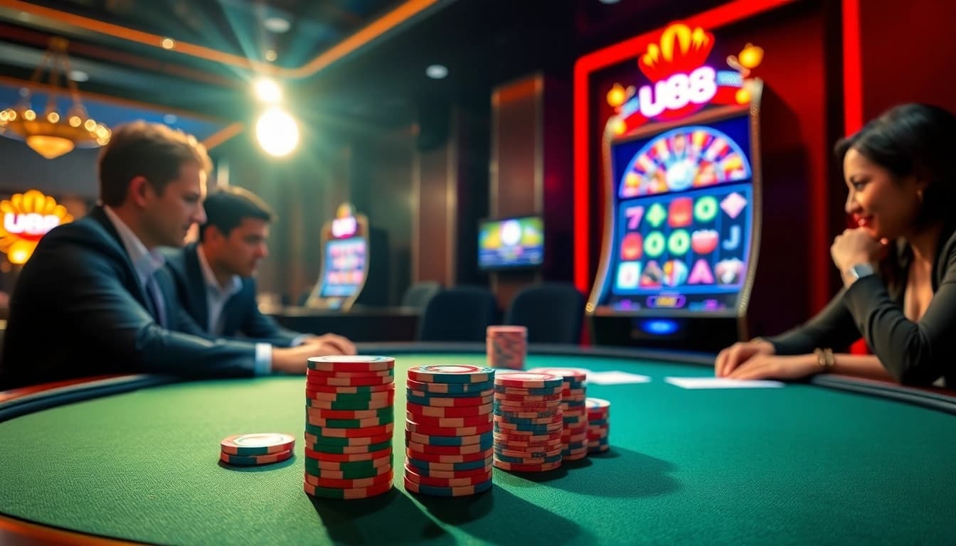 Experience luxury at uu88 with high-stakes poker playing and vibrant casino elements.