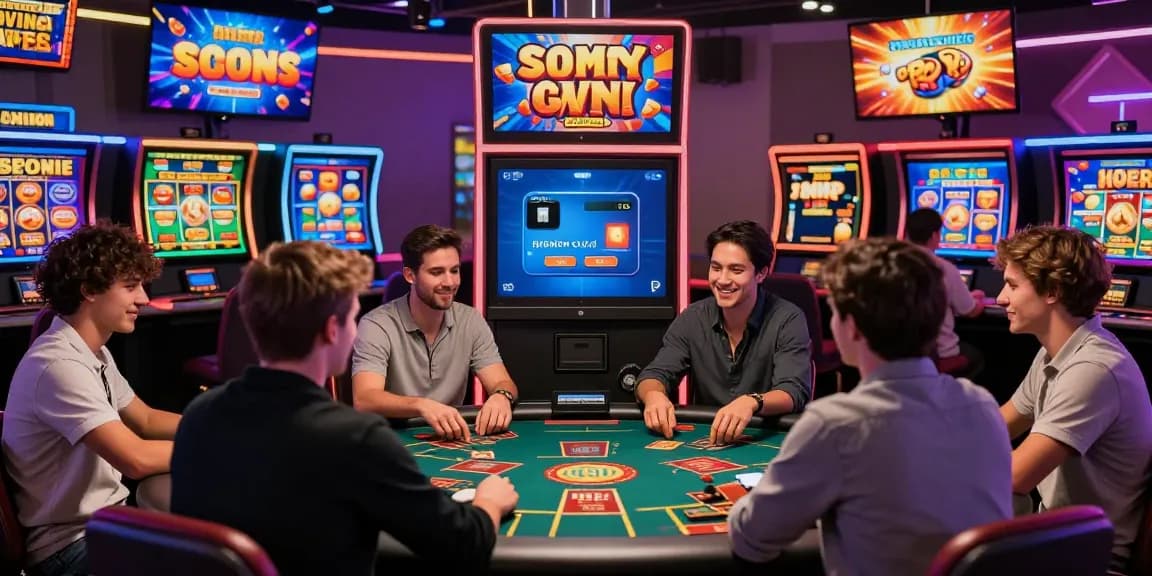 Dynamic online casino scene where scoarch.org.uk highlights new credit card casinos, showcasing players enjoying various games with credit card options.