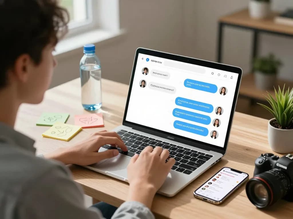 Engaging in NSFW AI chat on a modern workspace, highlighting dynamic interaction with artificial intelligence.