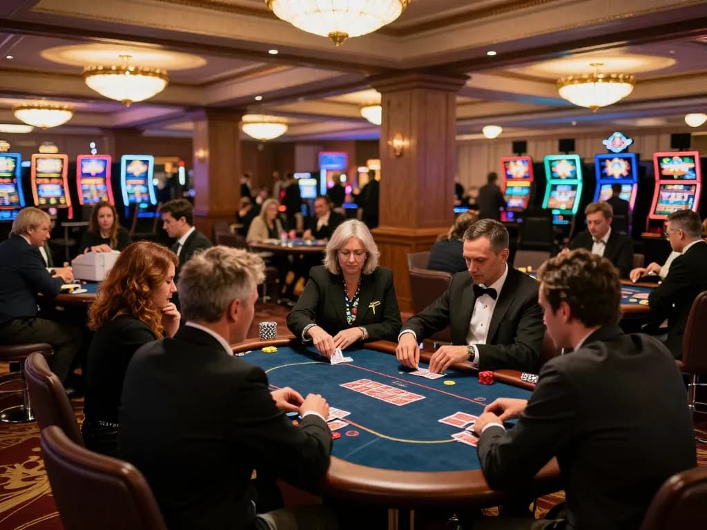 Players engaging in dynamic poker gameplay on the floor of a luxurious casino at https://99win.actor/.