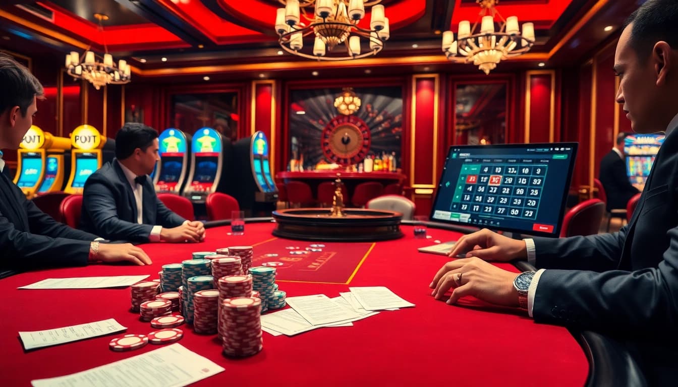 Experience thrilling gameplay at THABET's high-stakes poker table in an elegant casino setting.