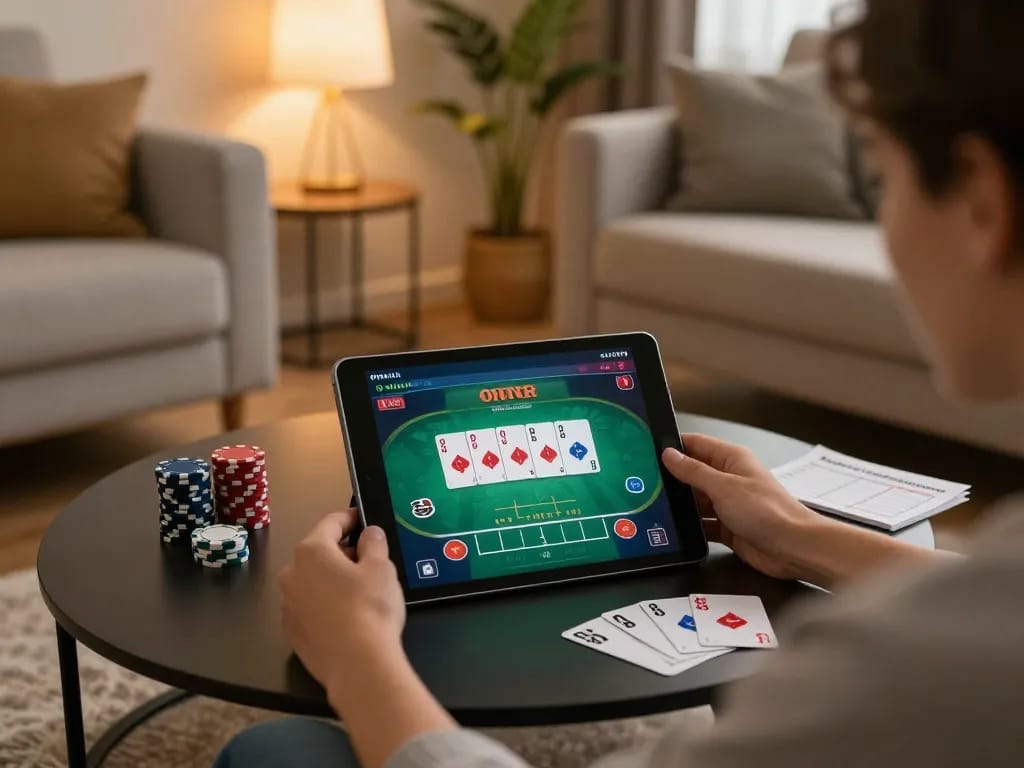 Engaged player strategizing bankroll management with LV88 while enjoying online casino gaming.