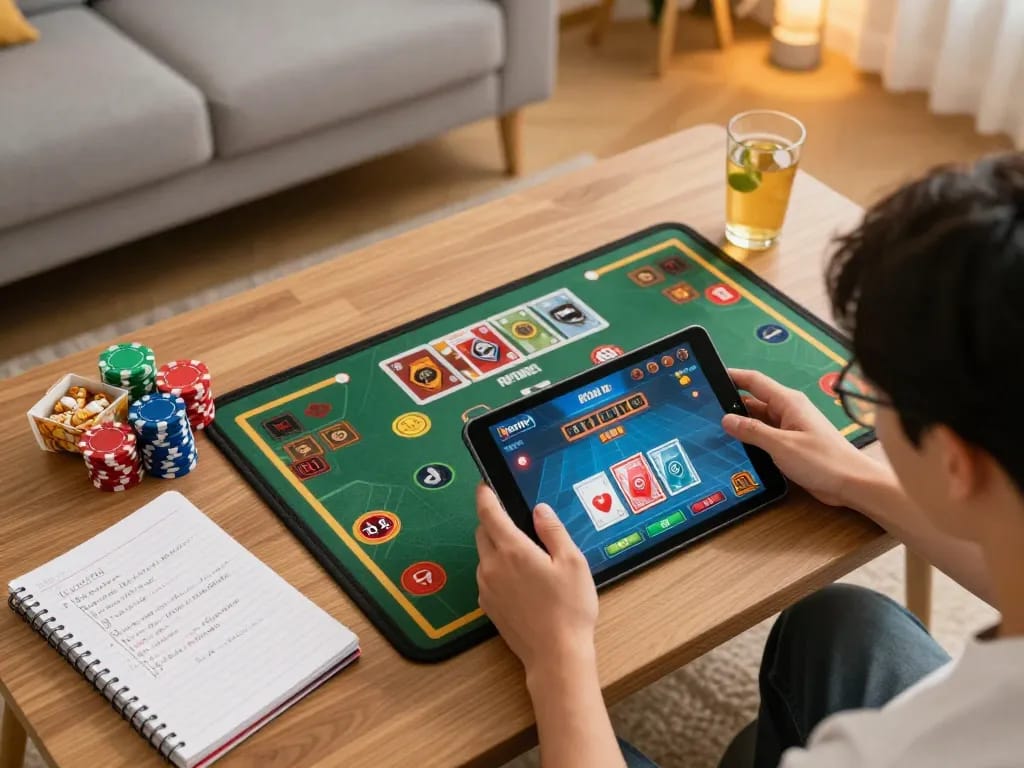 Engaging Kwin online gaming scene featuring a player focused on tablet gameplay in a cozy environment.