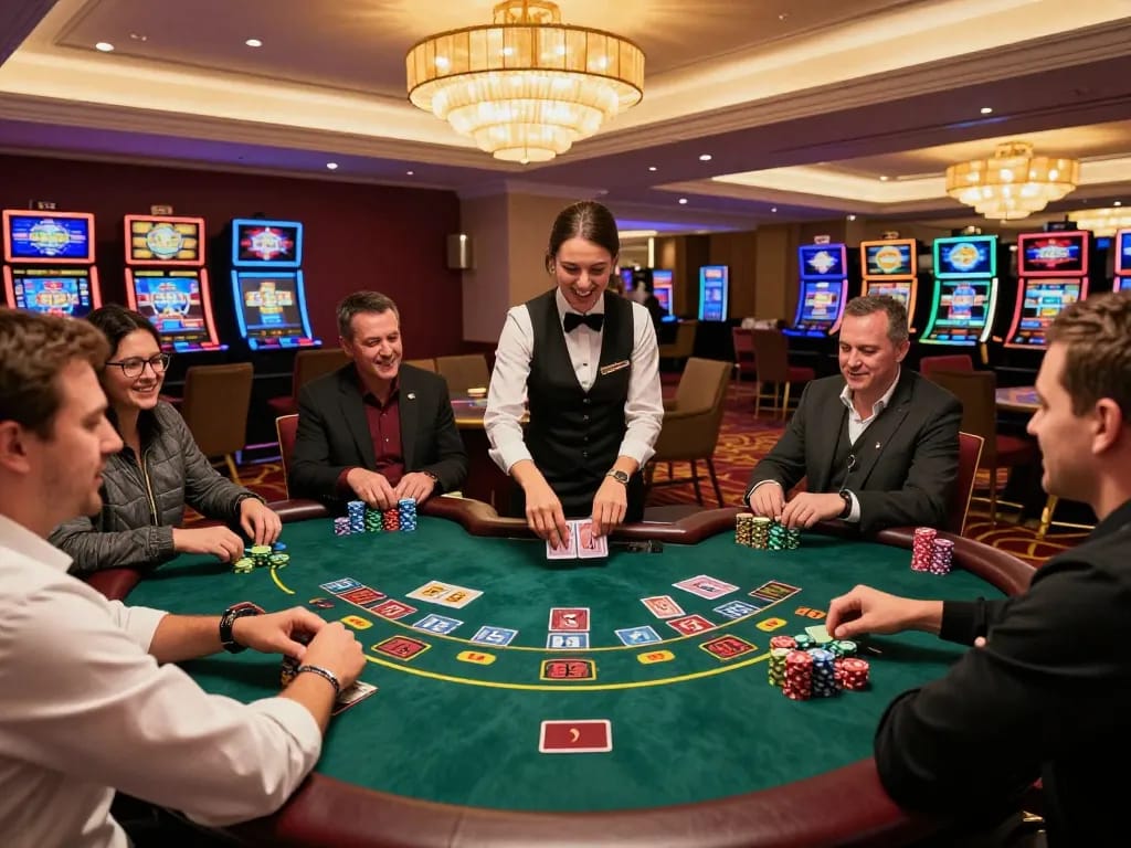 Engaged players at blackjack table while enjoying gaming strategies from https://www.bearcreekwatershed.org/macroinvertebrates amidst vibrant casino atmosphere