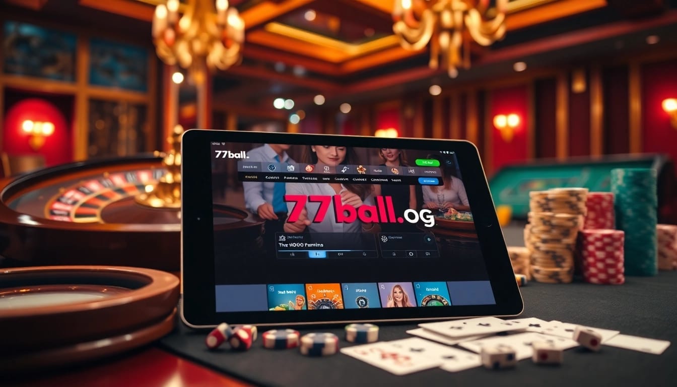 Players enjoying a thrilling gaming experience at https://77ball.org/ with a roulette wheel and poker chips.