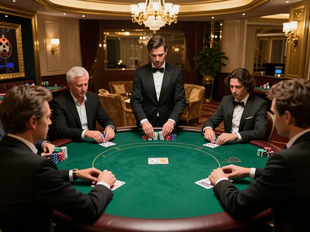 F168 players strategizing in a luxurious poker setting during an exciting game night.
