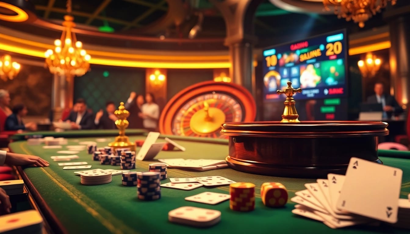 Players enjoying a thrilling game at a luxurious casino table at https://vipwin.co.uk/ with poker chips and cards.