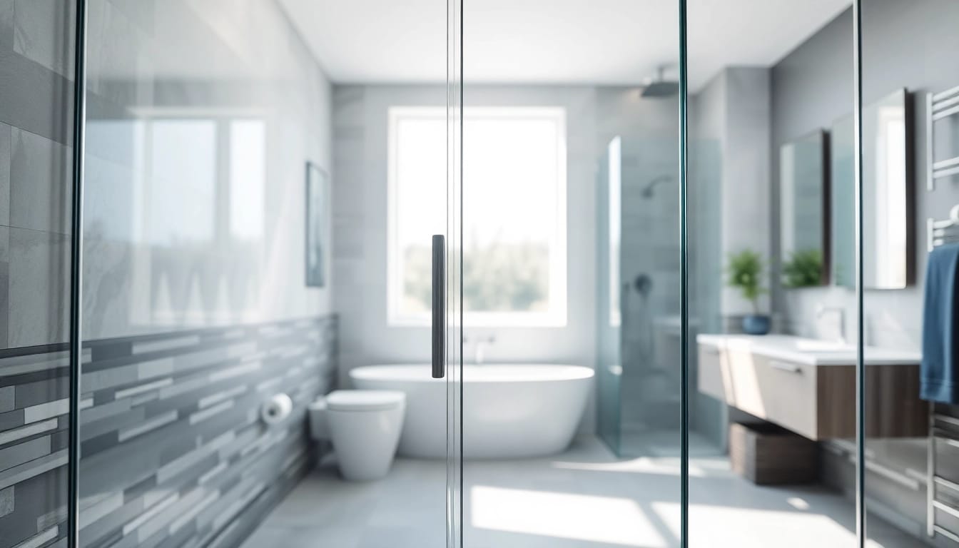 Visualize elegant glass shower doors enhancing a contemporary bathroom design.