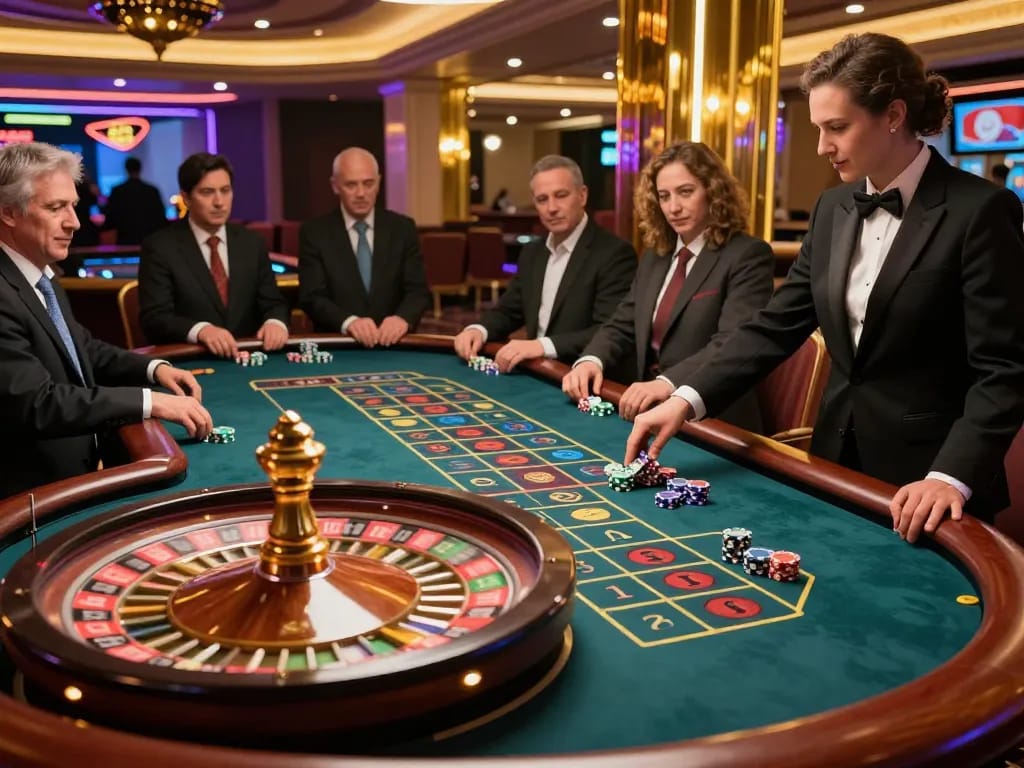 Players engaging at a roulette table showcasing b52's thrilling gaming experience.