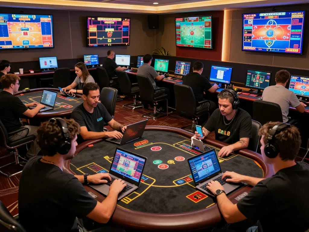 Players engaged with TR88 online casino games, enjoying live dealer experiences on multiple devices.