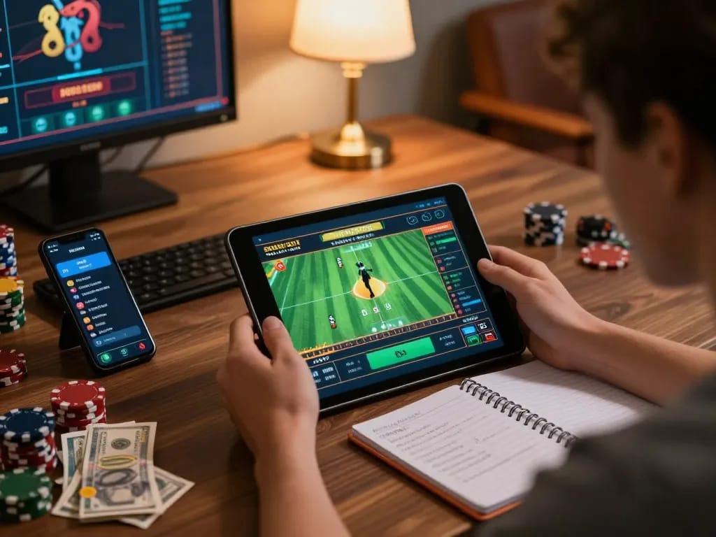 Experience strategic sports betting with LV88 on a tablet in a cozy home setting.