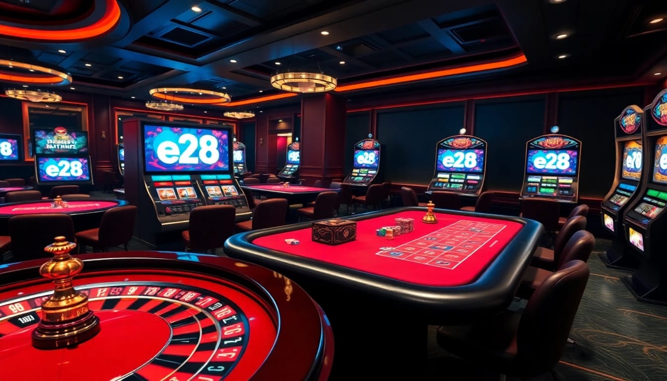 Experience thrilling gameplay with e28 gaming tables and vibrant casino features.