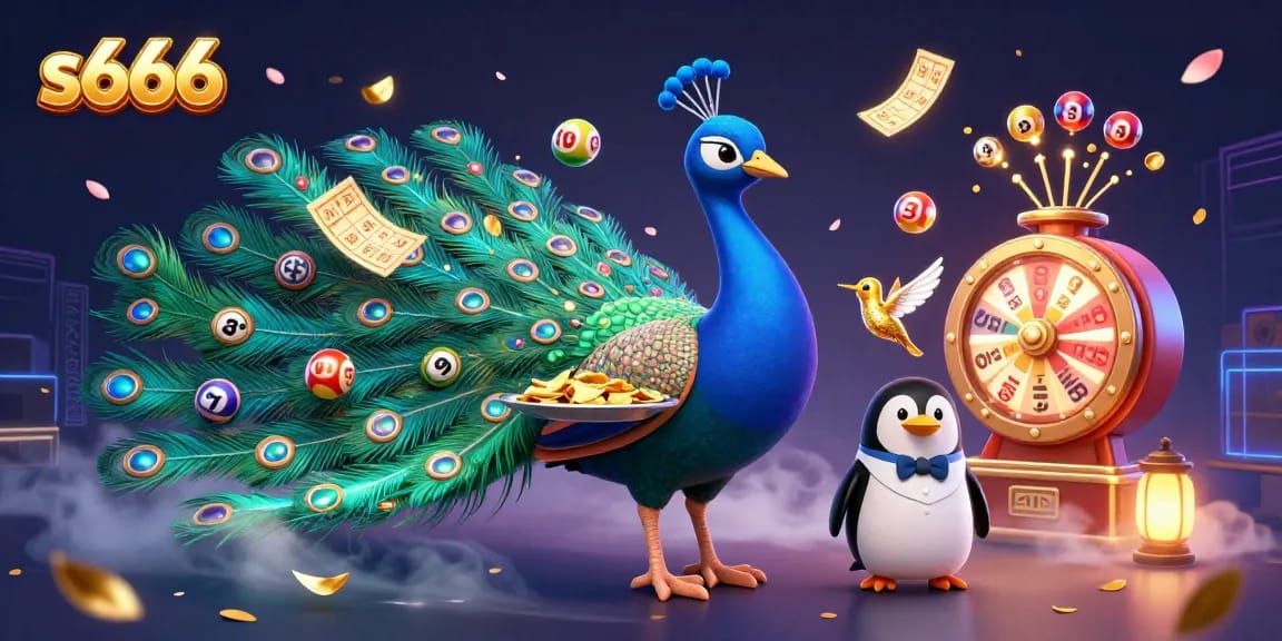 Experience the excitement of s666 with extravagant lottery elements and dynamic visuals in a vibrant casino scene.