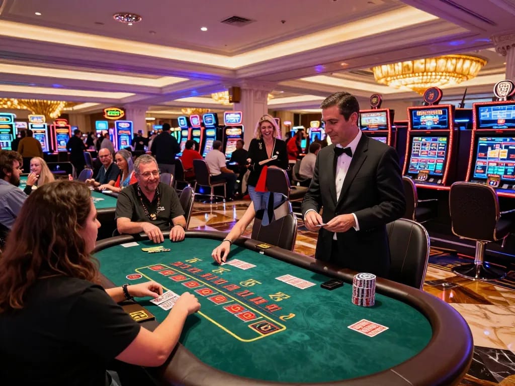 Players engaging in a thrilling blackjack game at the SC88 casino in Las Vegas, showcasing strategic betting and excitement.