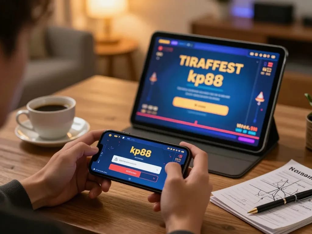 Mobile device showing kp88 login as player engages in online casino gaming at home