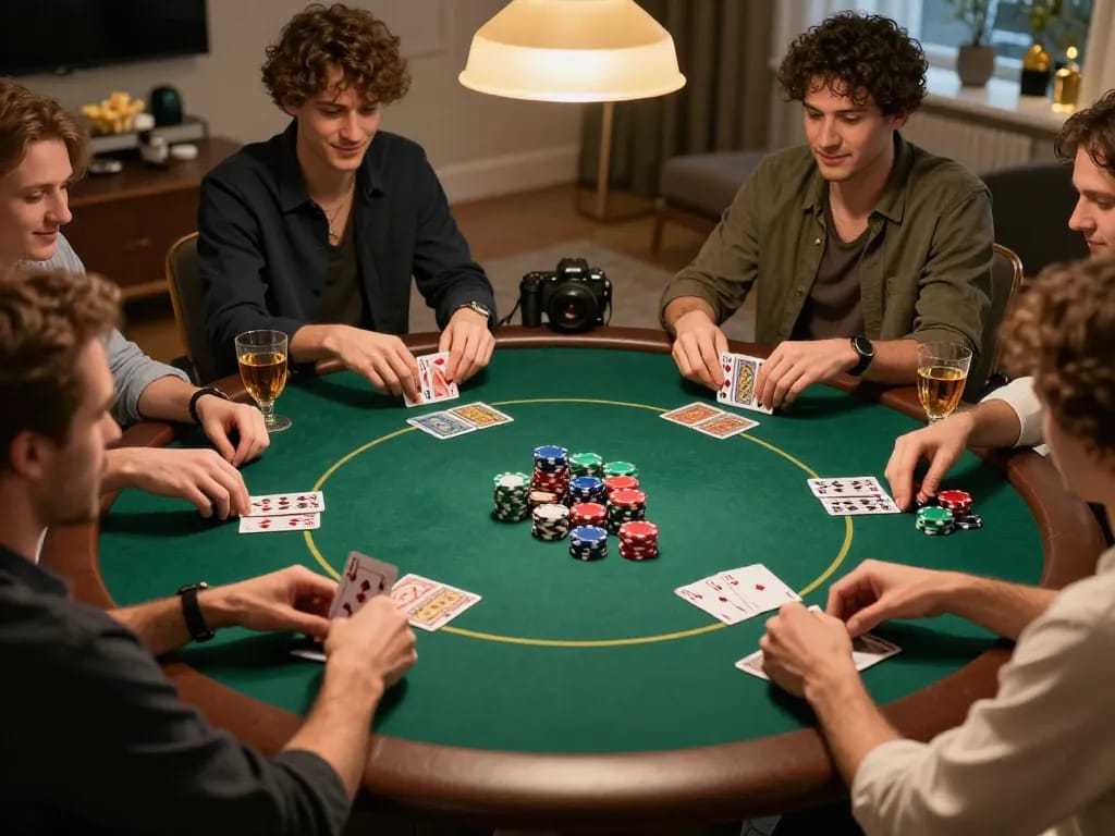 iwin poker night with friends enjoying strategic gameplay around a round table