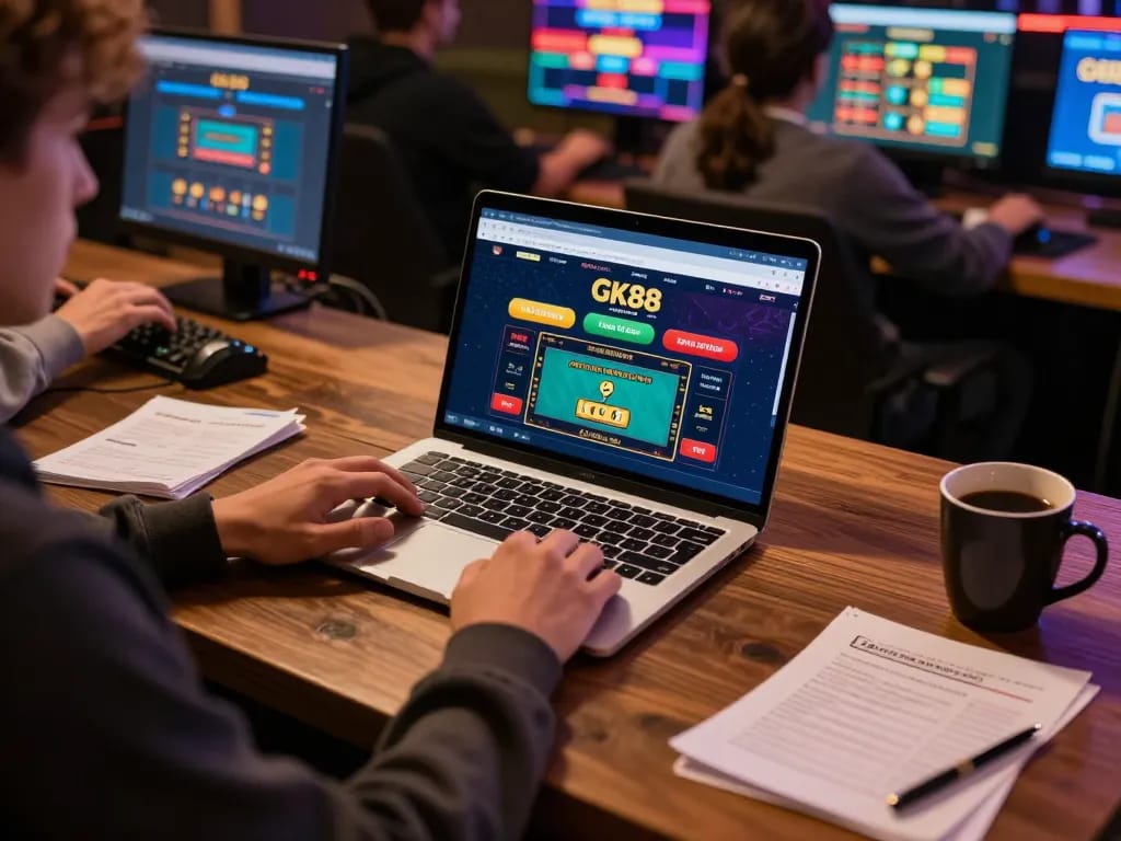 Player engaging with live dealer game on GK88 platform during cozy home gaming session