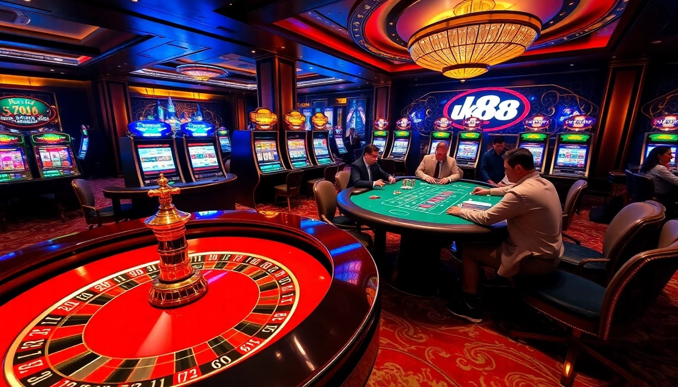 Experience the thrill of gambling at nhà cái uk88, featuring vibrant casino tables and exciting gameplay.