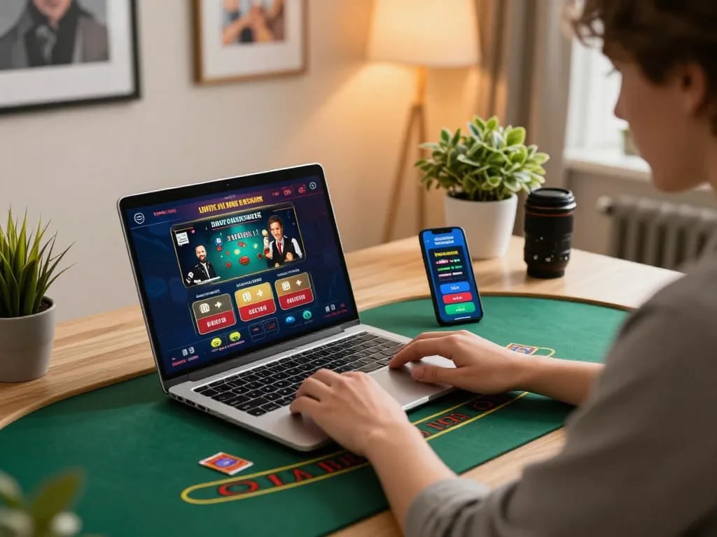Engaging with BL555's online casino table while enjoying a strategic gaming session at home