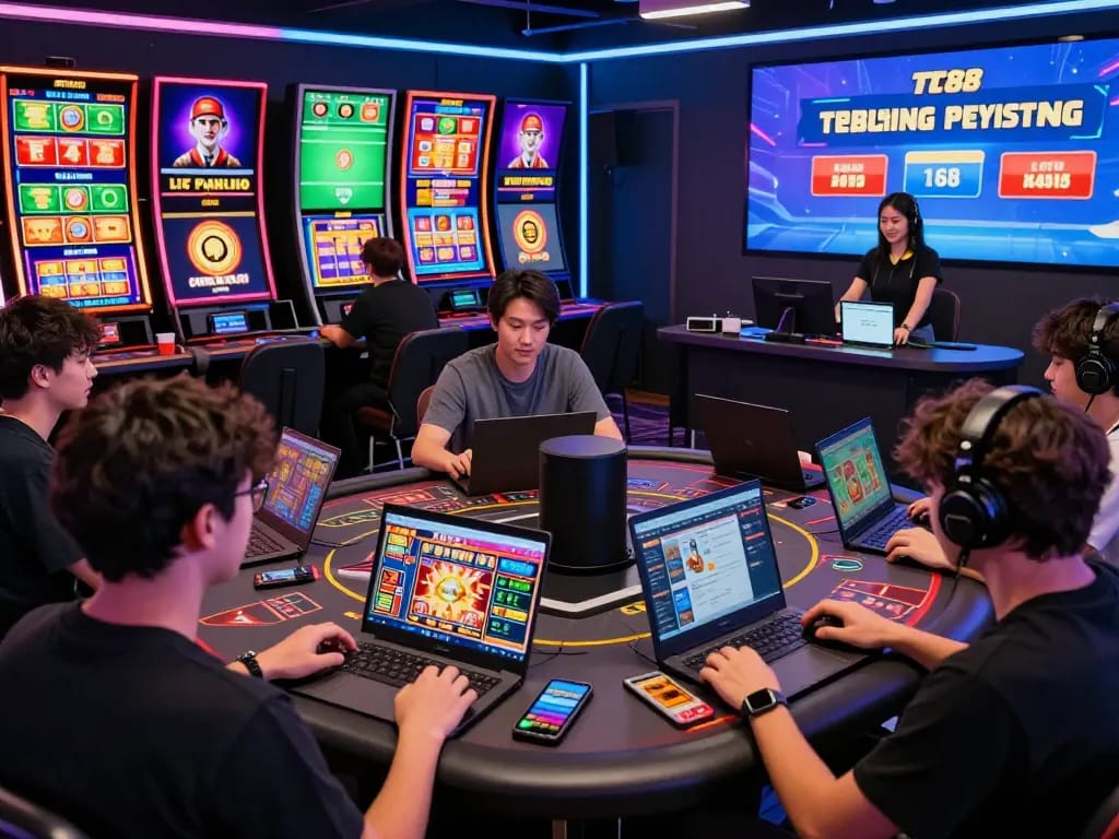 Exciting TT88 online gaming experience with players enjoying slot games and live casino.