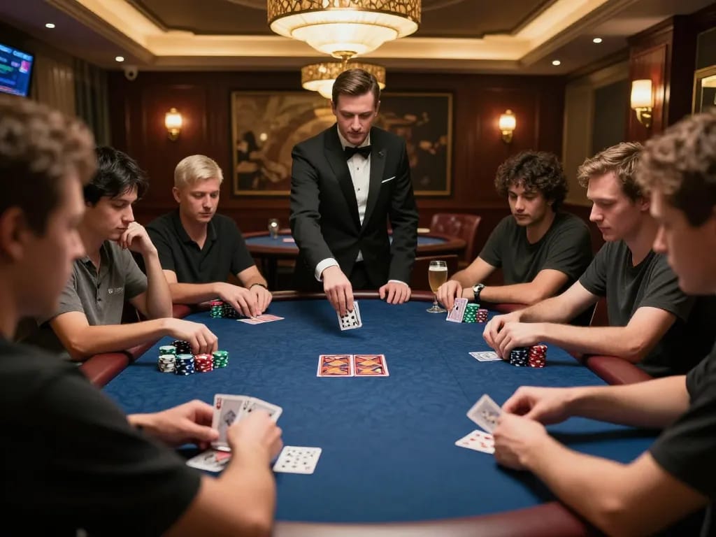 Engaging poker game scene at mb668's exclusive gaming area, showcasing players' strategies in action.