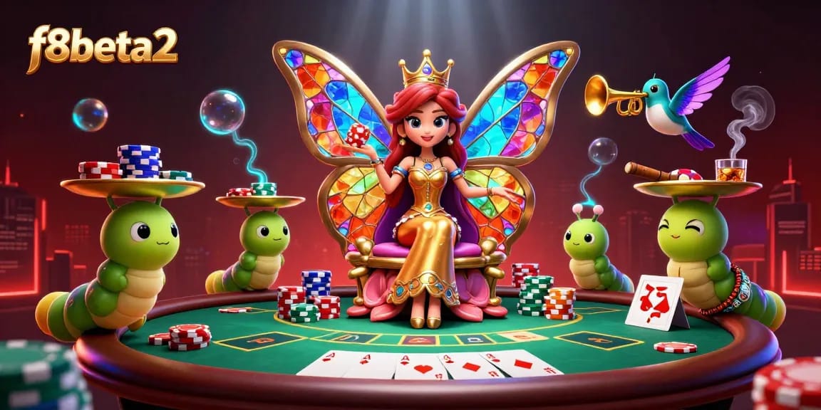 Engage with f8beta2 in an ultra-detailed 3D illustration showcasing vibrant casino elements and characters.