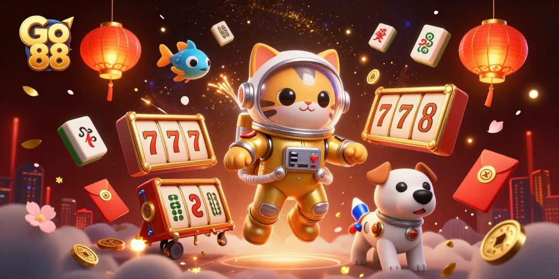 Experience thrilling gaming at Go 88 with vibrant slots and jackpot excitement in a 3D casino scene.