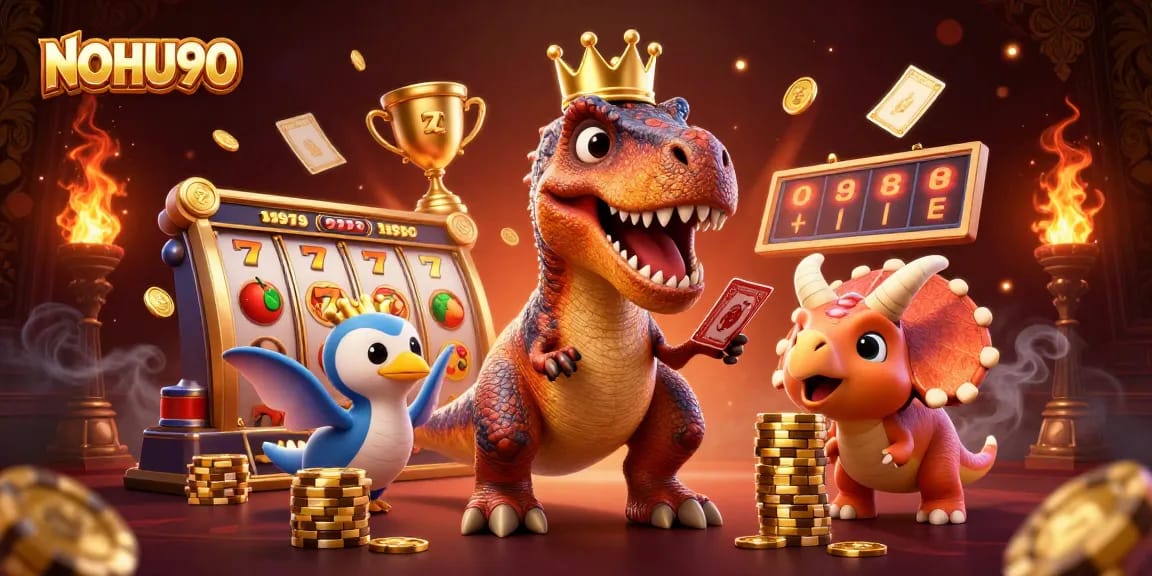 Experience the exhilarating slots action at NOHU90 with engaging characters and vibrant gaming elements.